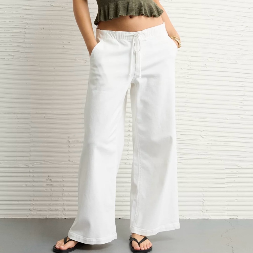 American Eagle Dreamy Drape Low Rise Ultra Wide Leg White Size Large Long NWT - Picture 2 of 10